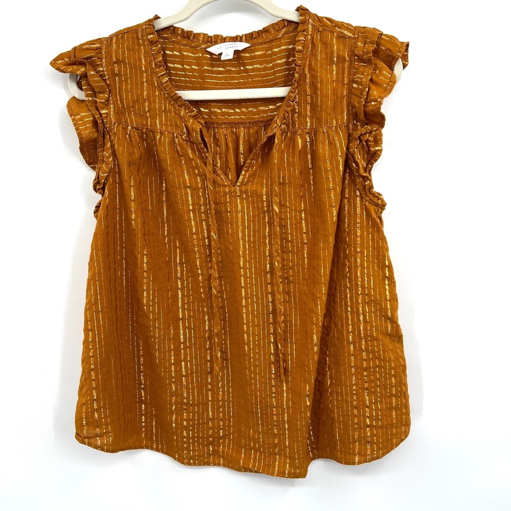 LC Lauren Conrad‎ flutter sleeve mustard yellow metallic top fairycore boho L